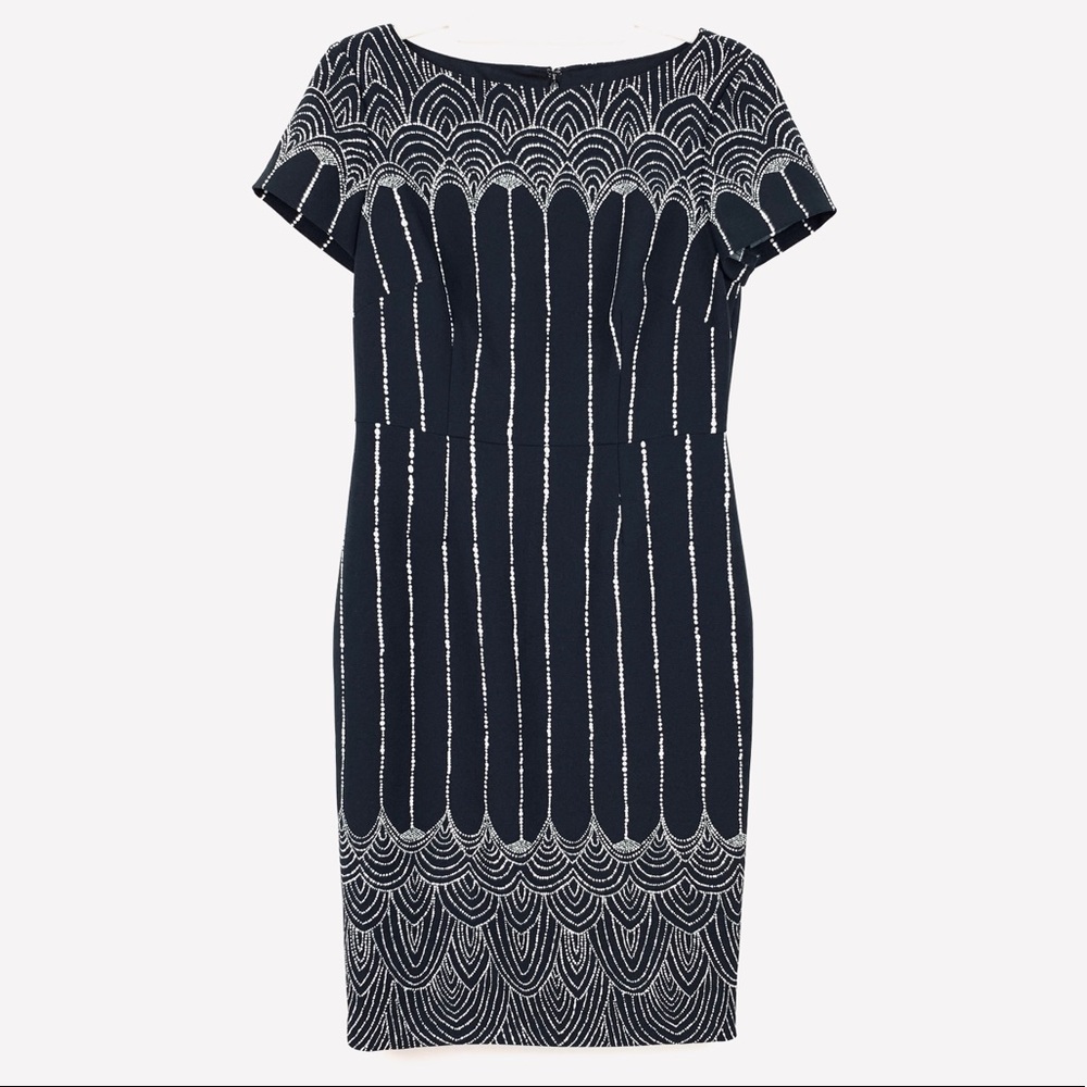 Adrianna Papell Black Cocktail Dress White Print